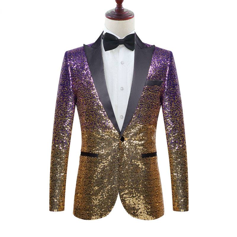 Stylish Gradient Sequins Single Button Party Style Men Blazer