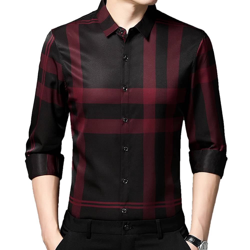 Black Based Monocolor Striped Pattern Long Sleeve Shirt