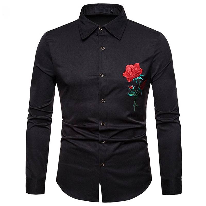 Single Embroidered Red Rose Shirt