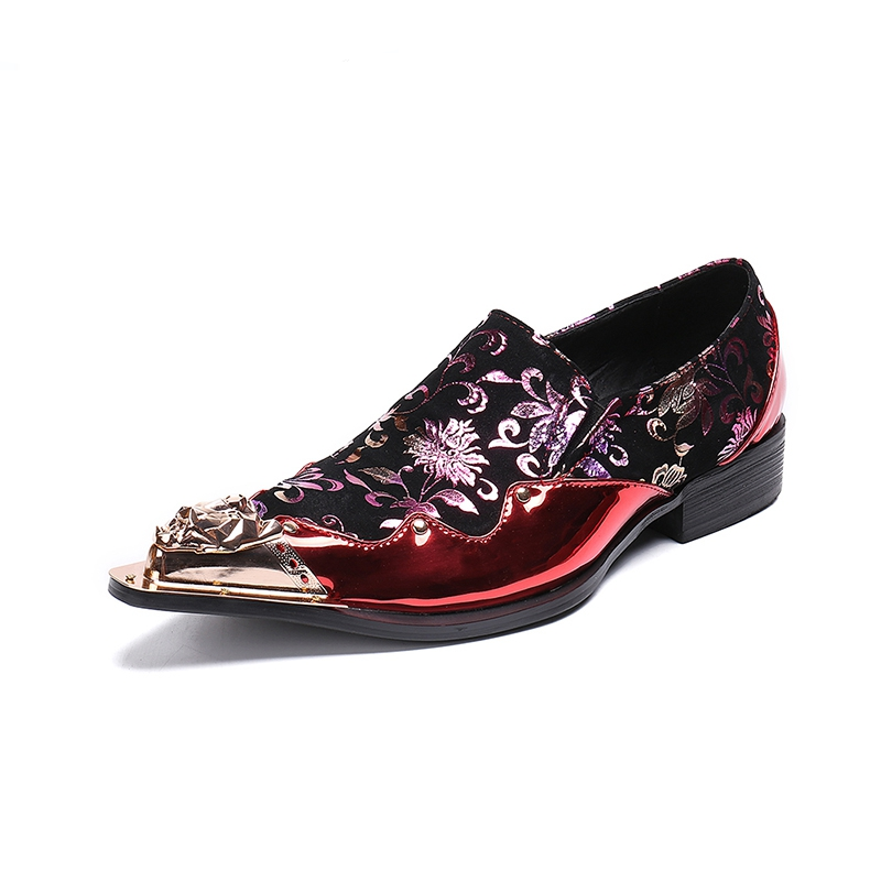 Metal Toe Multicolor Floral Metallic Prints Men Shoes