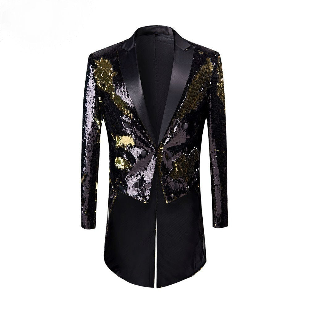 Gold Black Glamour Sequins Tuxedo Style Men Costume Blazer