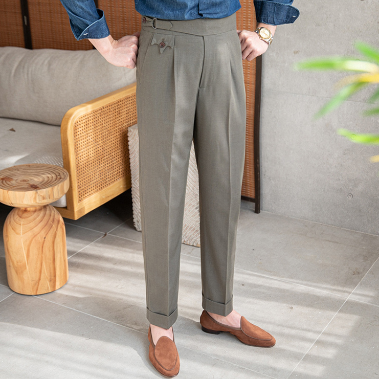 Solid Flat Front Polyester Trousers