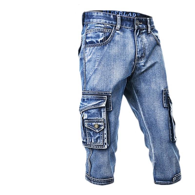 Biker Cargo Denim Multi Pockets Style Men Shorts