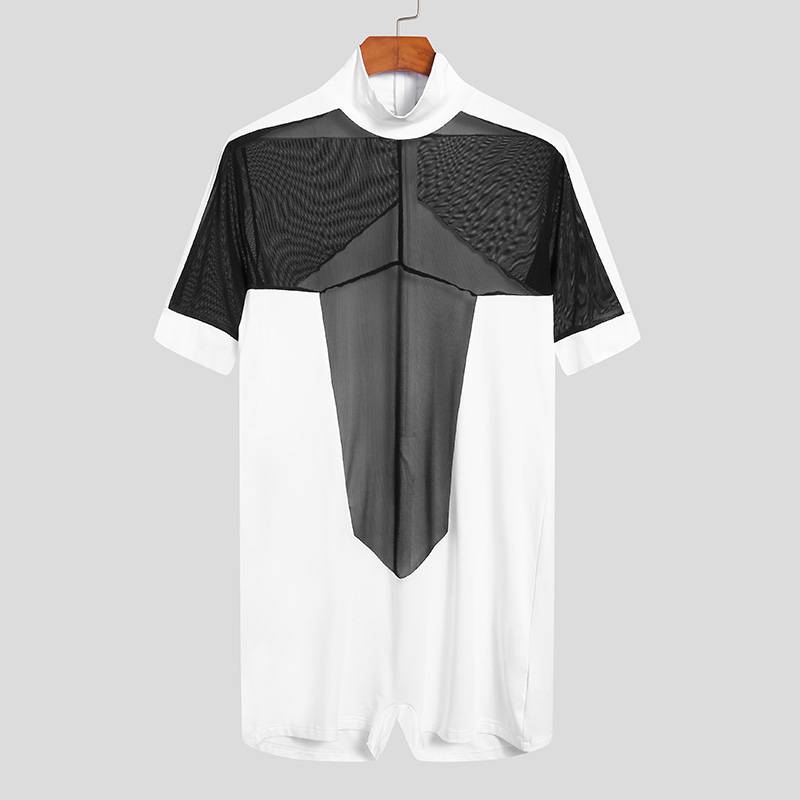 Half Mesh Two-Tone Short Sleeve T-Shirt