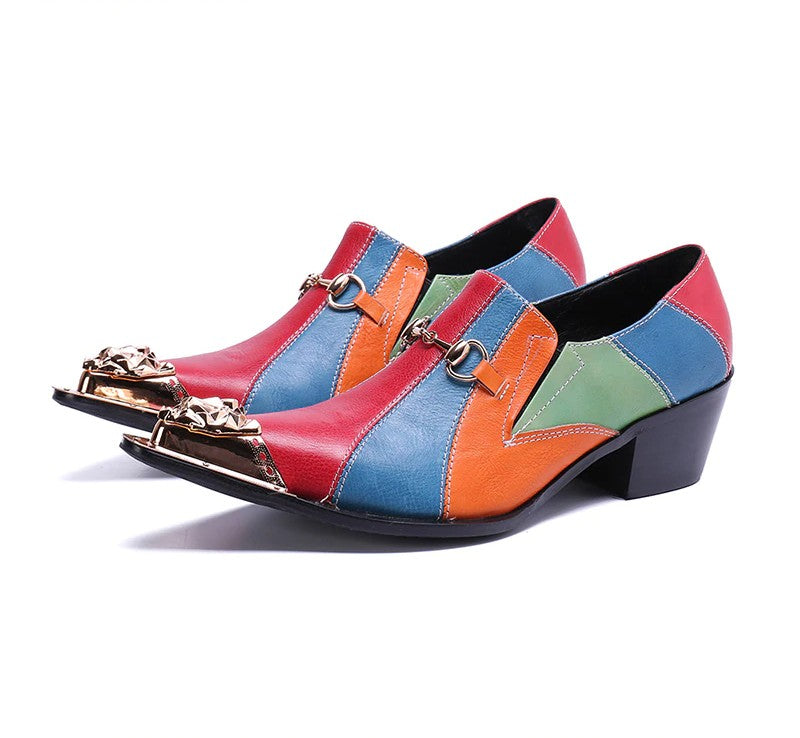 Colour Split in Pointed Metal Toe High Heels Men Shoes