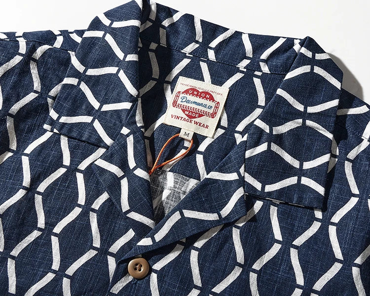 Blue Geometric Pattern Short Sleeve Shirt