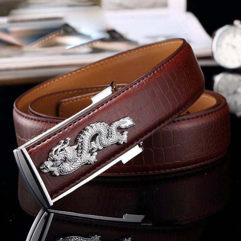 Dragon Metal Buckle Pattern in Croco Grain Leather Design Men Belt