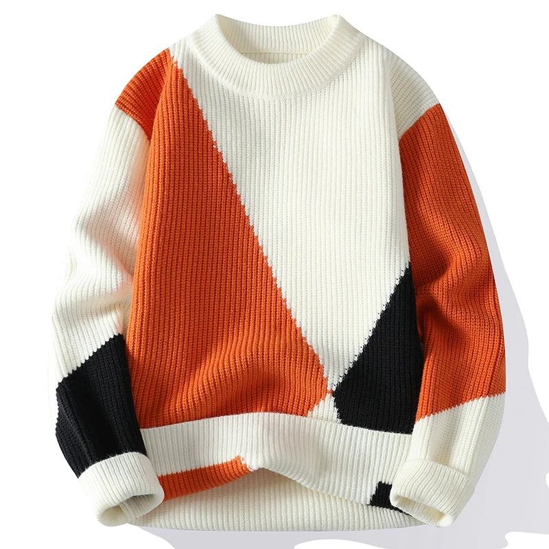 Color Contrast O-Neck Thick Sweater