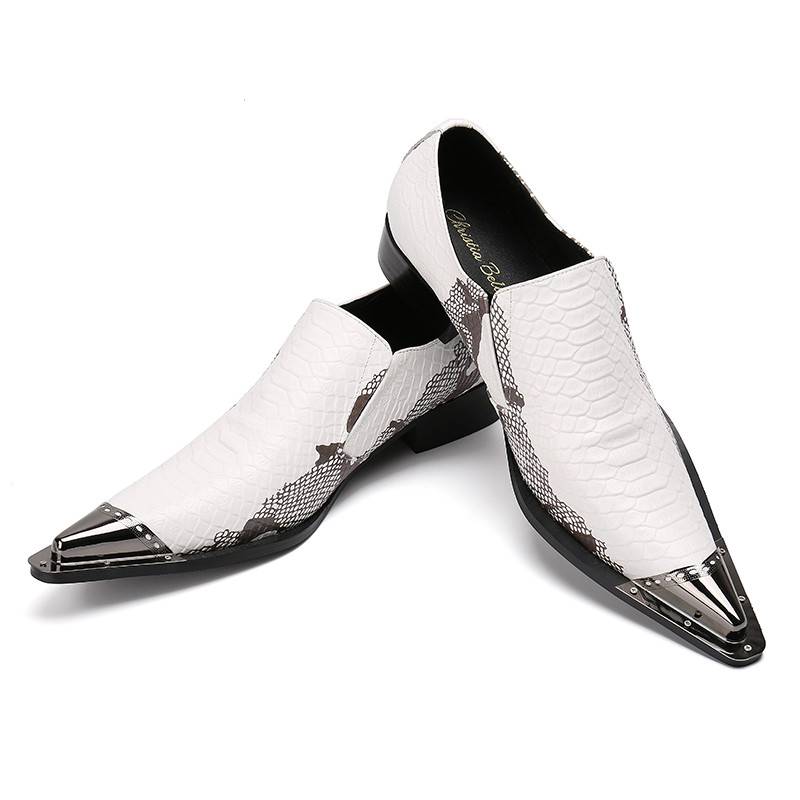 Genuine Leather White Based Scaled Pattern Slip-On Oxford Shoes