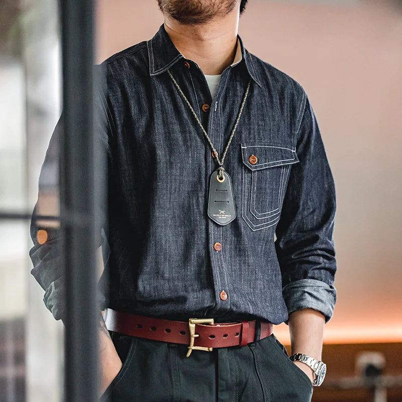 Solid Denim Long Sleeve Shirt