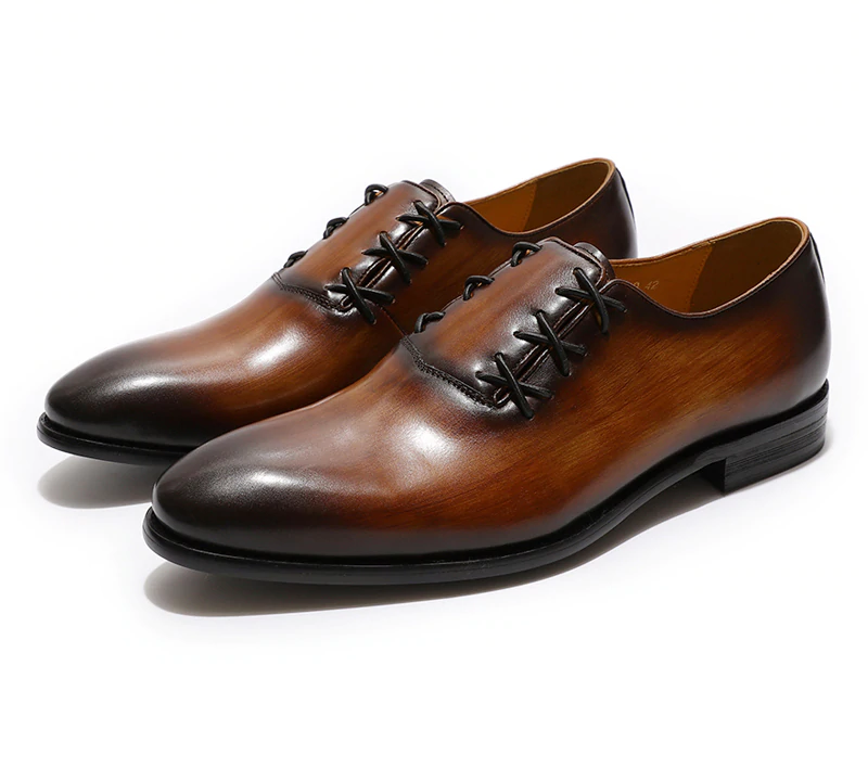 Pointed Toe Genuine Leather Criss Cross Lid Lace Up Style Men Shoes