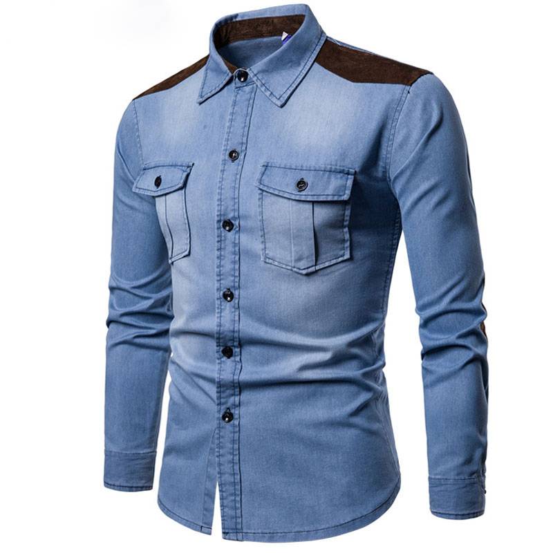 Lined Shoulder Long-Sleeved Denim Shirt