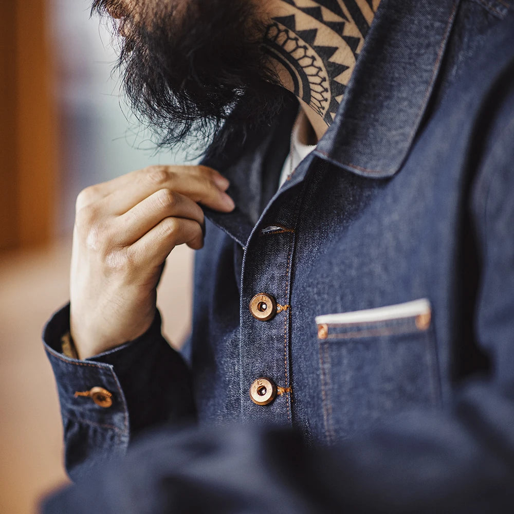 Casual Vintage Denim Polo Shirt