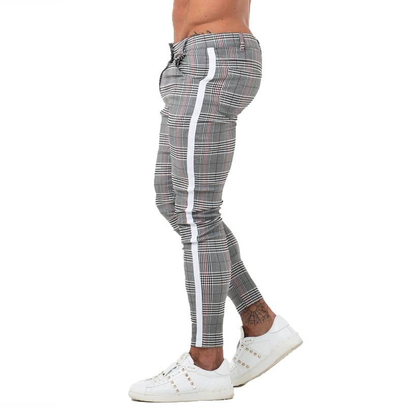 Skinny Plaid Comfy Stretch Slim Fit Style Men Pants