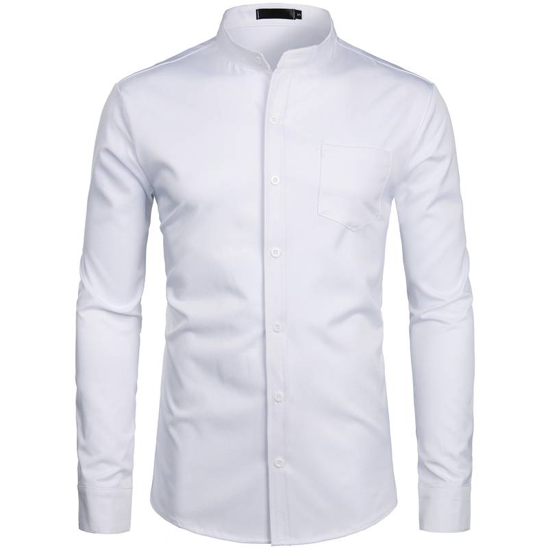 Solid Color Mandarin Collar Slim Fit Shirt