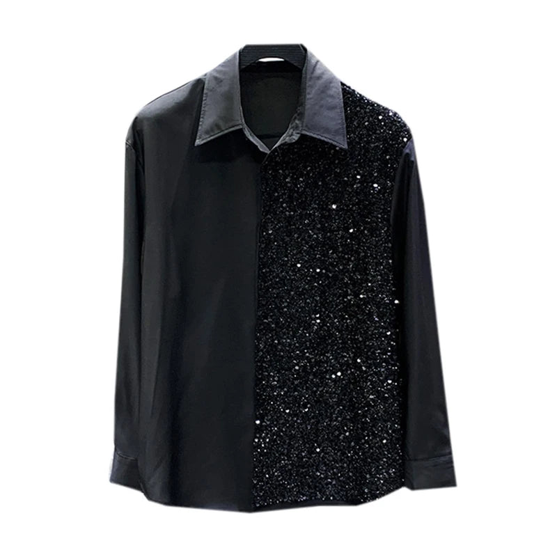 Half Sequin Patchwork Long Sleeve Shirt