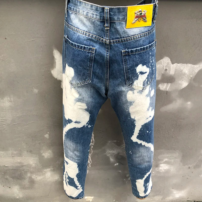 Printed Ripped Streetwear Denim Jeans