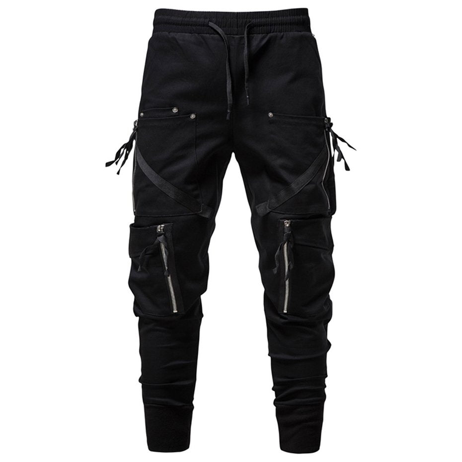 Black Zipper Cotton Jogger Pants