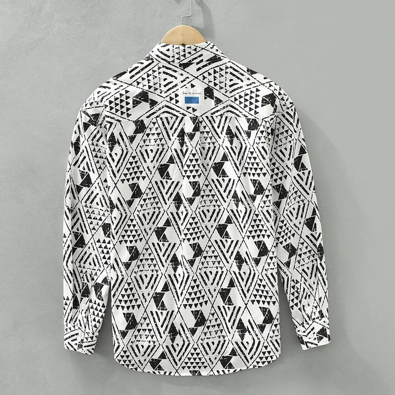 Geometric Pattern White Cotton Shirt