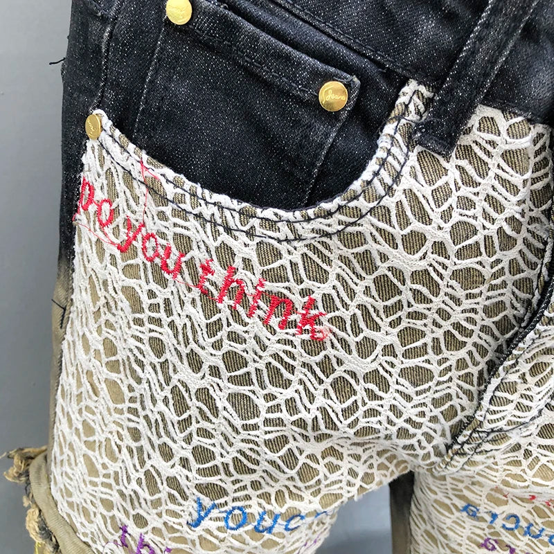 Abstract Embroidery Splicing Patchwork Jeans