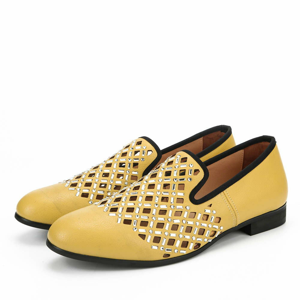 Yellow Hollow with Crystal Sequin Detail Men Loafers Shoes