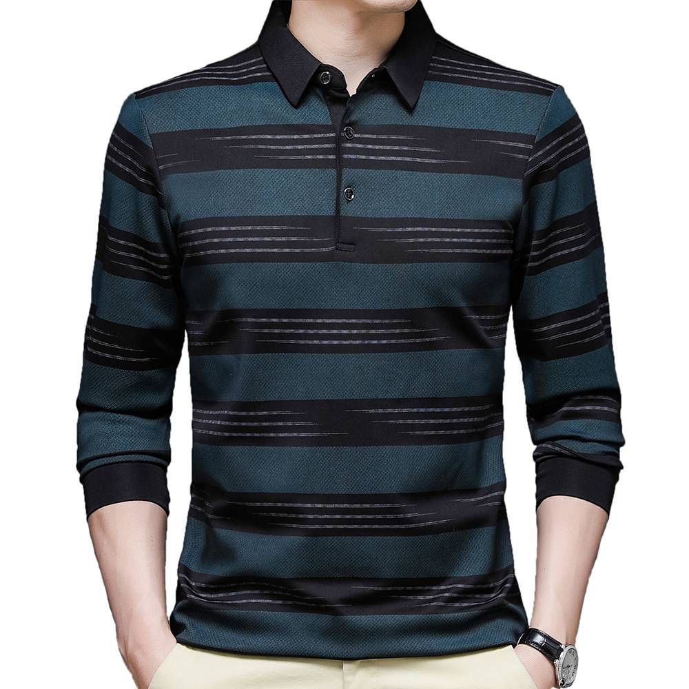 Tri-lines Horizontal Stripes Printed Polo Shirt