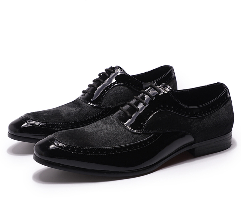 Stylish Oxford Patent Leather with Horse Hair Design Men Shoes