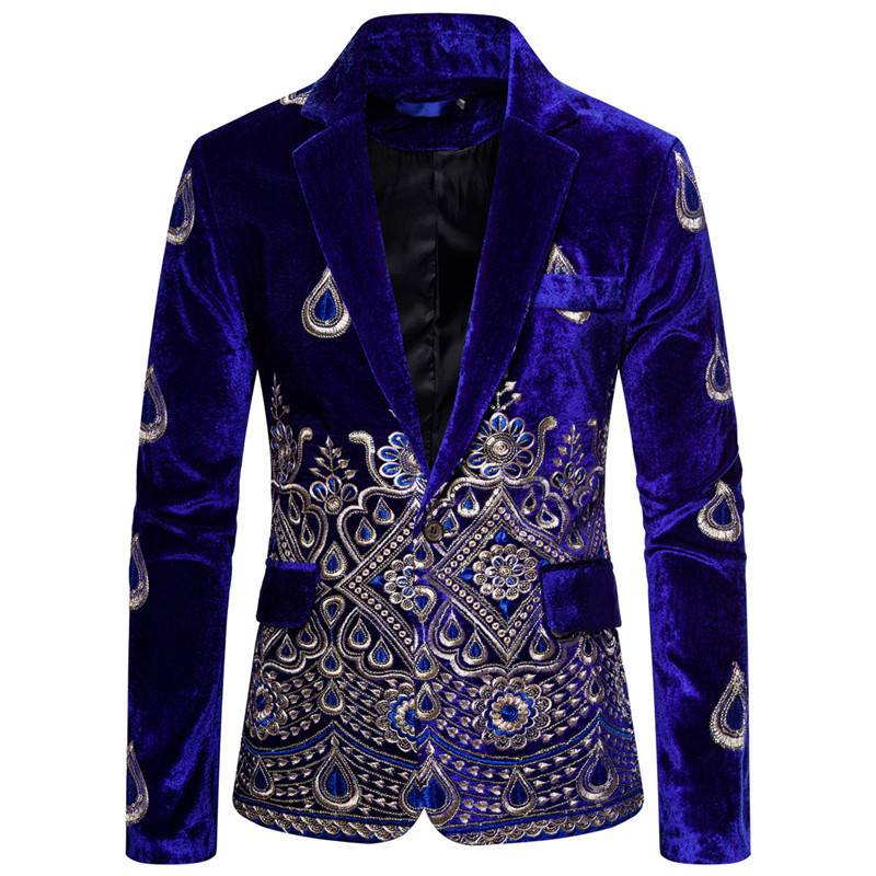 Velvet Fashion Embroidery Stage Dress Singer Costume Men Blazer