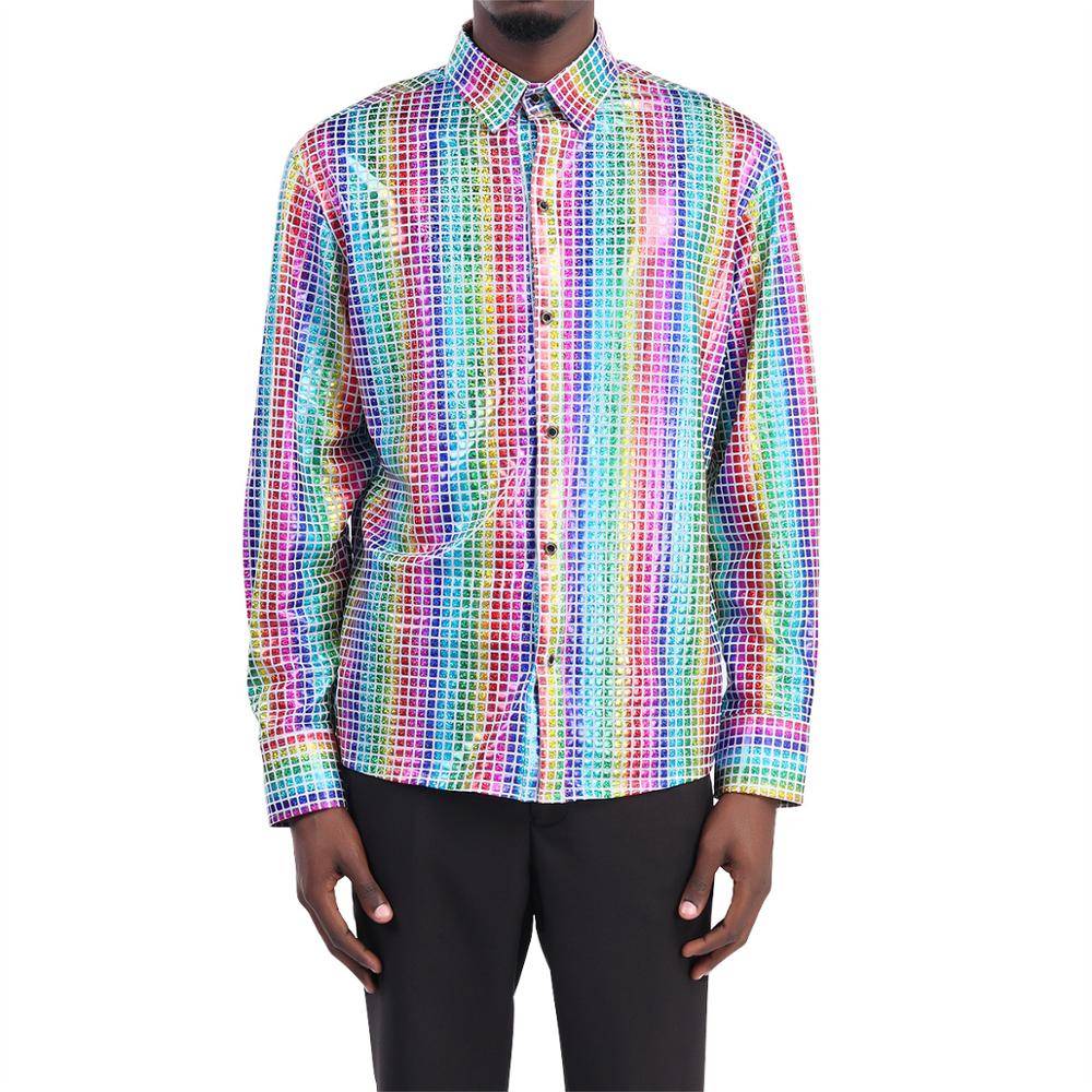 Rainbow Striped Color Plaid Long-Sleeved Shirts