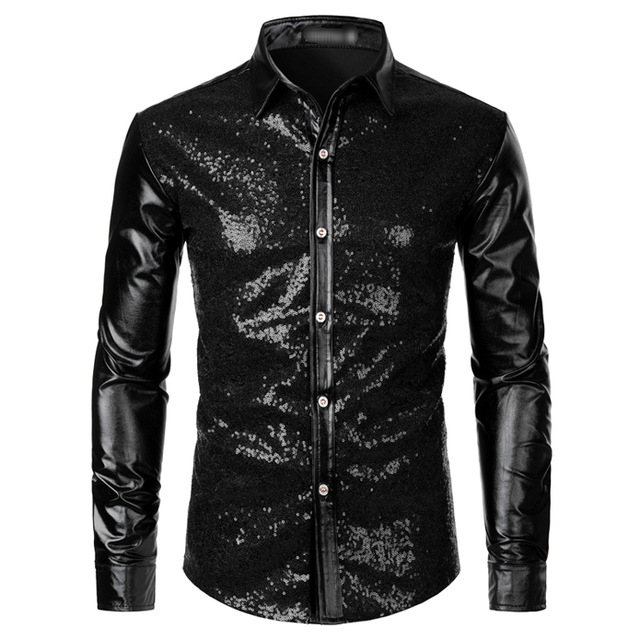 Mixed Shimmery Sequin Men Long Sleeve Shirt