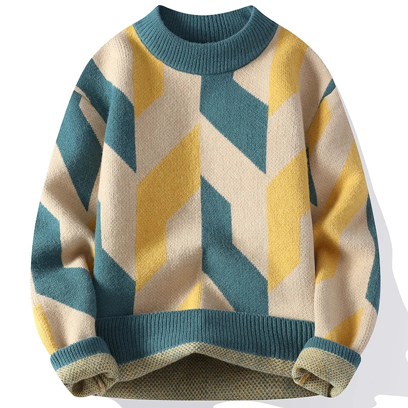 Fashion Geometric O-Neck Thick Sweater