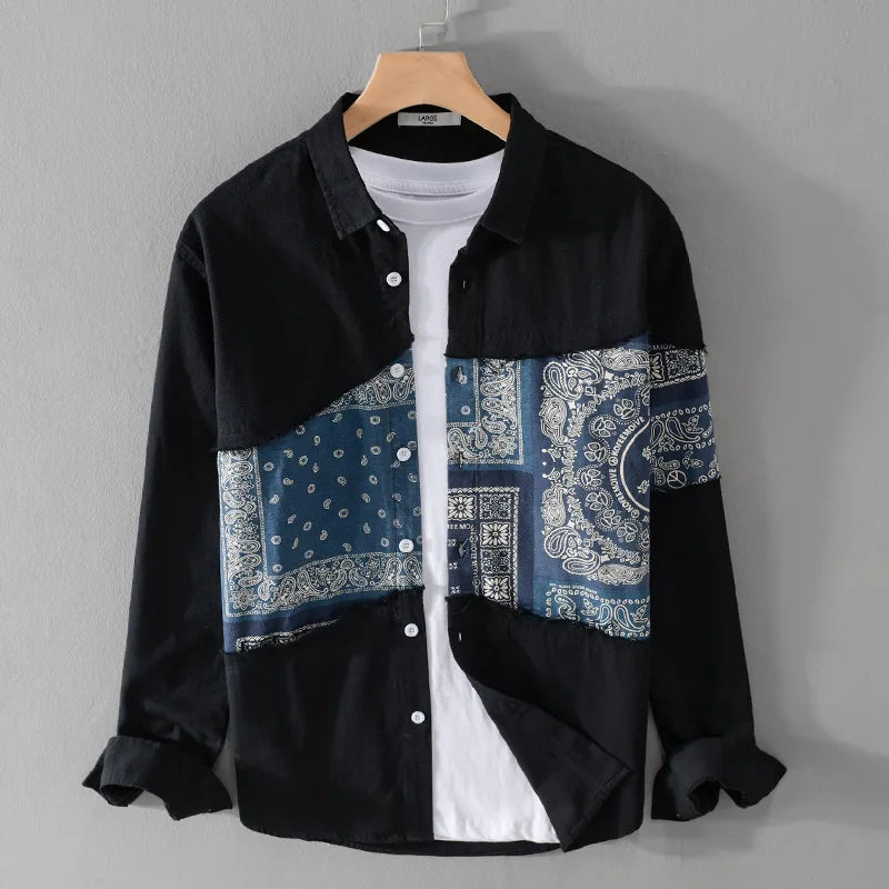 Patchwork Paisley Solid Cotton Shirt