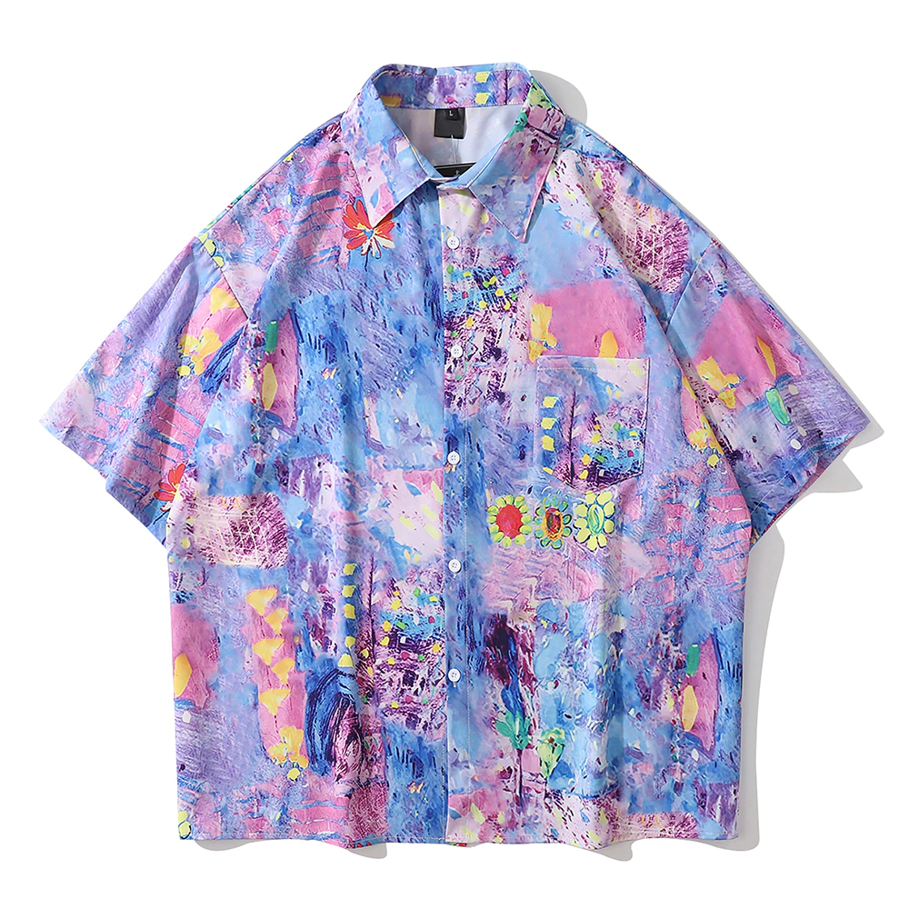 Violet Colorful Printed Pocket Shirt