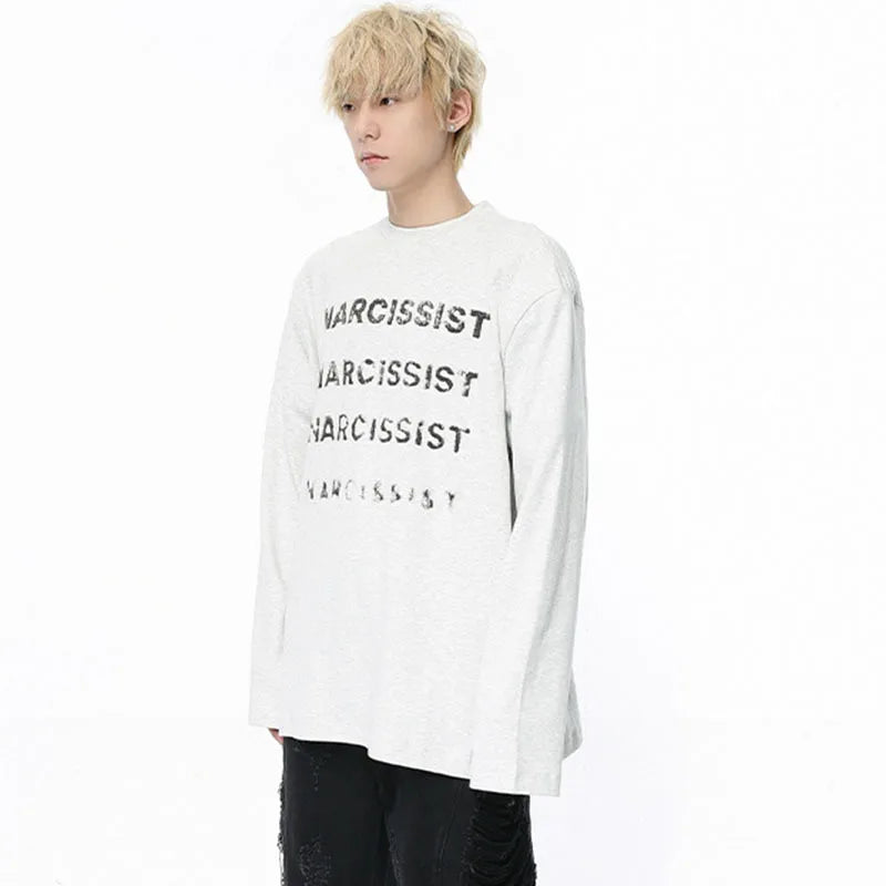 Vintage Letter Printed Contrast Round Collar T-Shirt