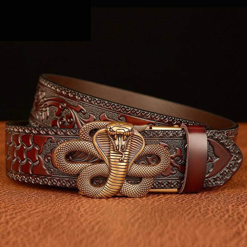 Golden Cobra Buckle Split Leather Belt