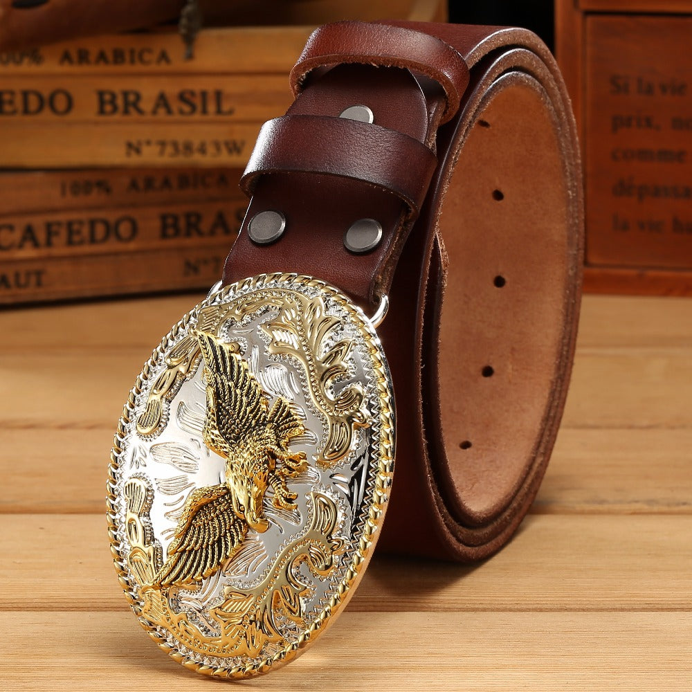 Gold Animal Big Oval Buckle Design Men Belt