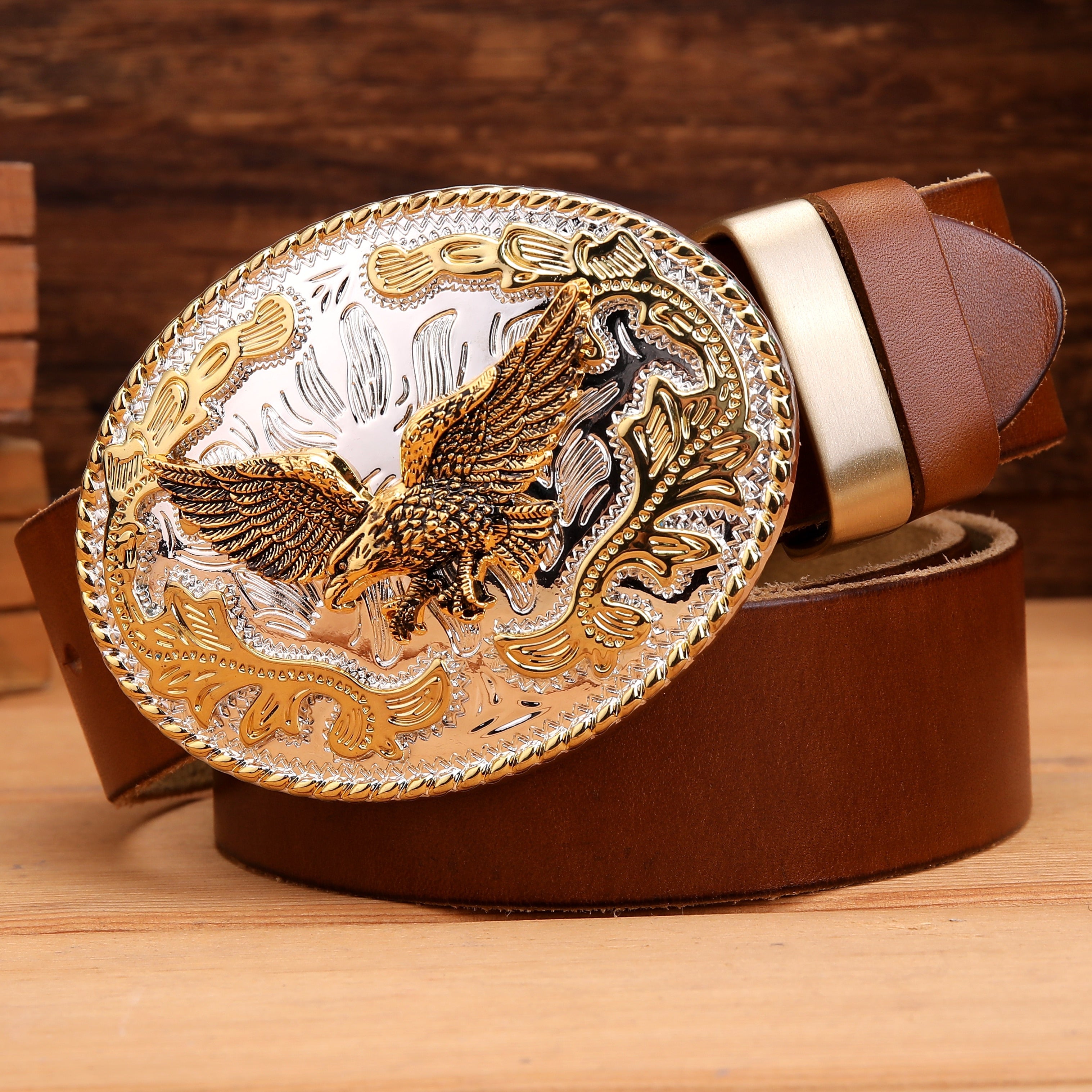 Buffalo and Hawk Buckle Leather Belt