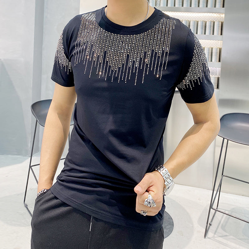 Classy Cascading Rhinestones Men Slim Fit T-Shirt