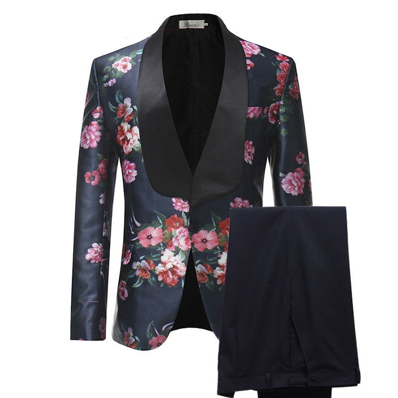 Floral Wedding Two Pieces Set Tuxedo Dress Style Men Suit