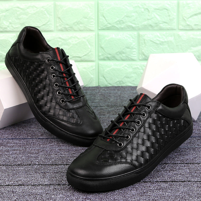 Black Woven Lace Up Flat Casual Men Sneaker