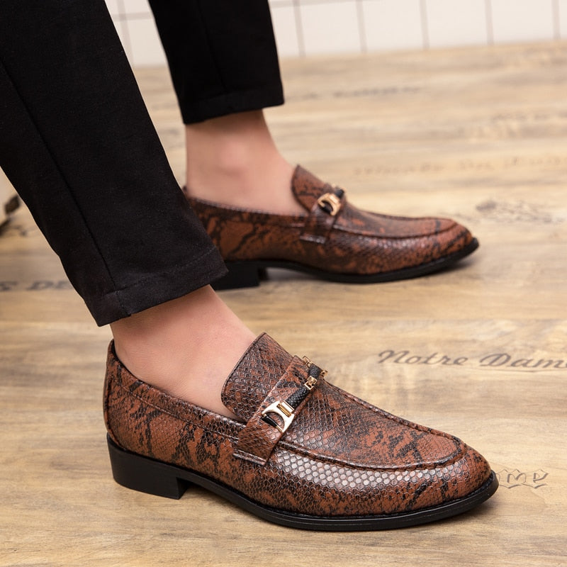 Animal Skin Pattern Slip On Style Men Shoes