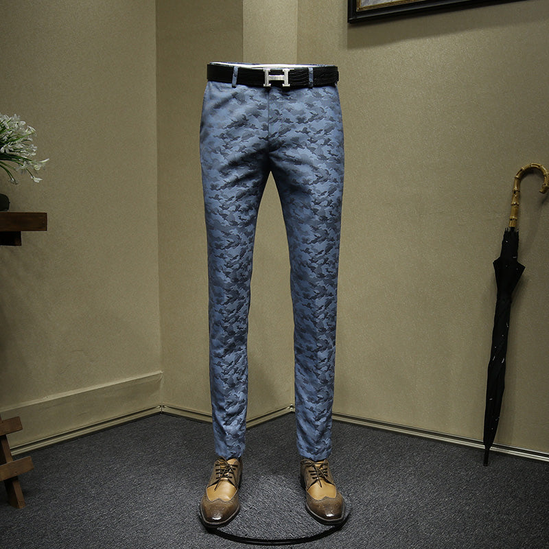 Blue Camouflage Combination Men Formal Trousers