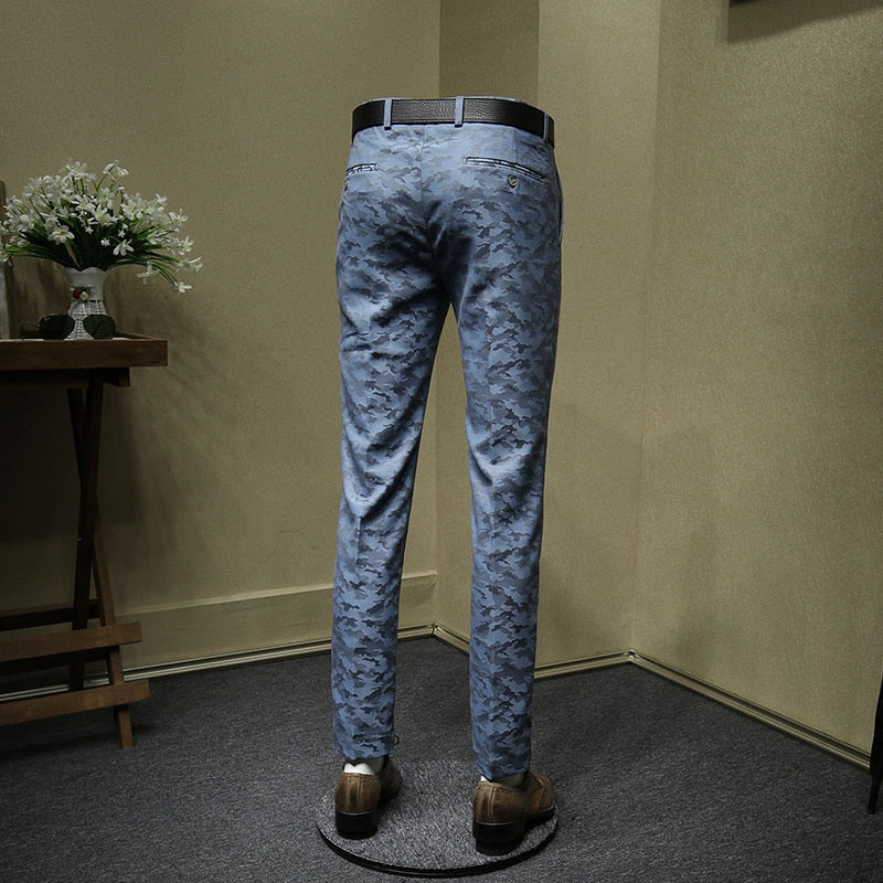 Blue Camouflage Combination Men Formal Trousers