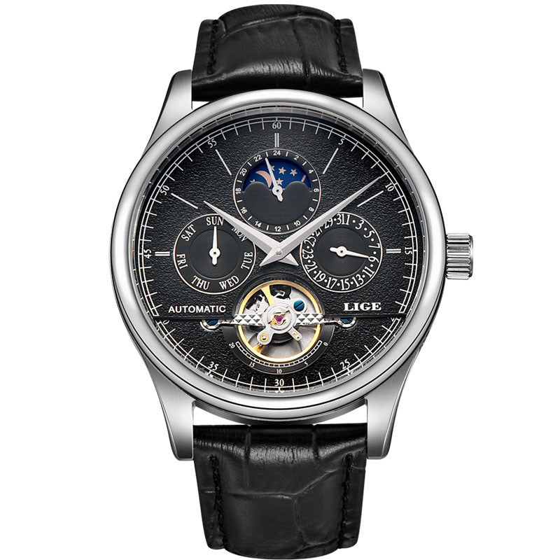 LIGE Luxury Moon Phase Automatic Tourbillon Watch - FanFreakz