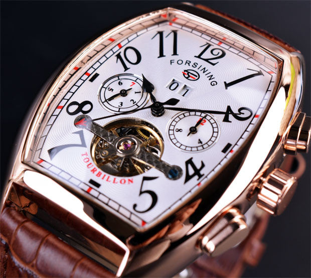 Forsining Date Month Display | Men Rose Gold Tourbillon Watch - FanFreakz