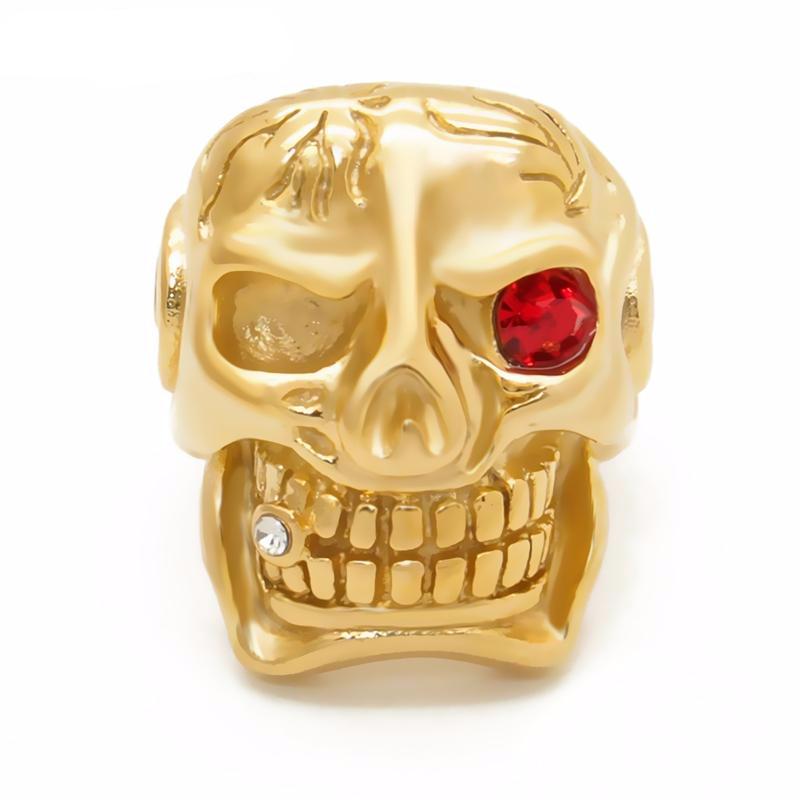 Gold Skull Cigar Blue/Red/White Stainless Steel Biker Men Rings - FanFreakz