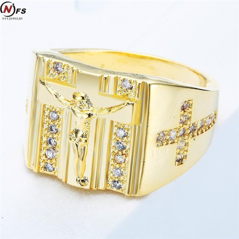 Holy Cross Men Ring Prayer Christian Jesus With White Cub Zirconia - FanFreakz