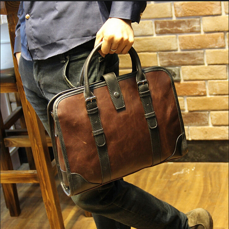 Men PU Leather Vintage Travel Business Briefcase Bag - FanFreakz