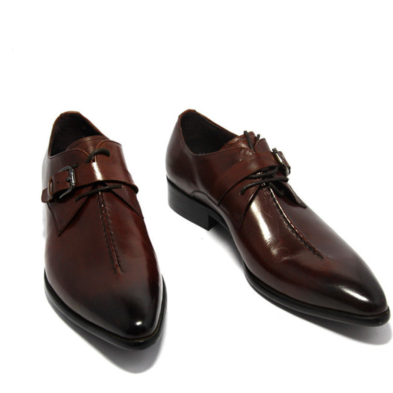 Men Monk Strap Shoes with Long Pointed Toe - FanFreakz