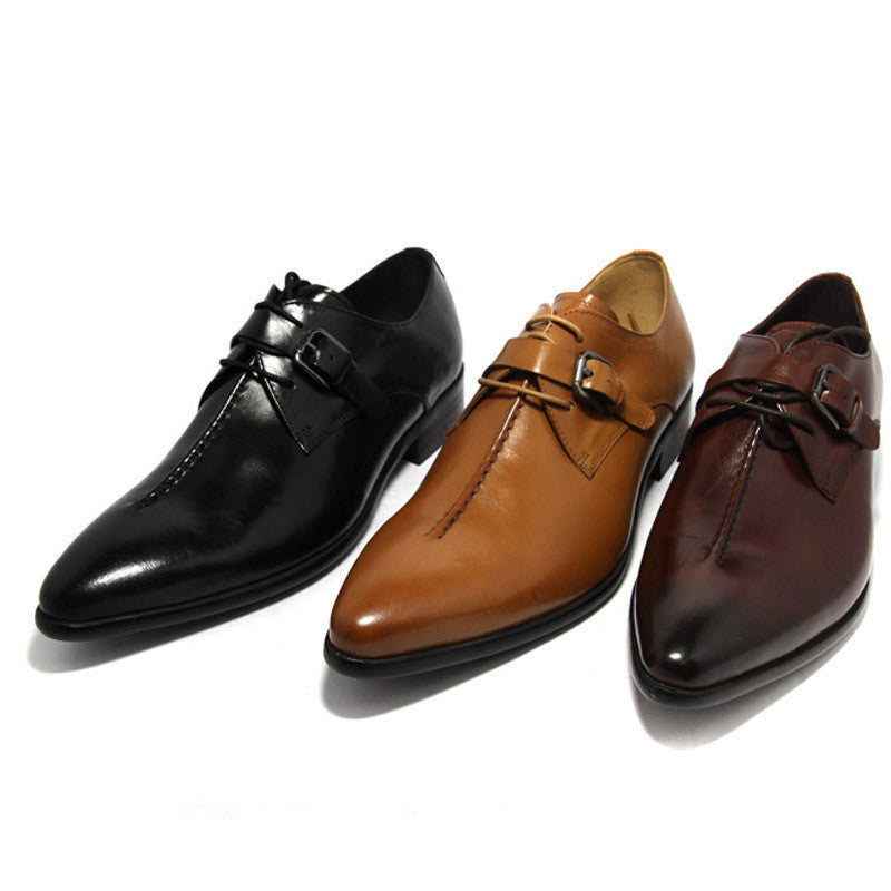 Men Monk Strap Shoes with Long Pointed Toe - FanFreakz